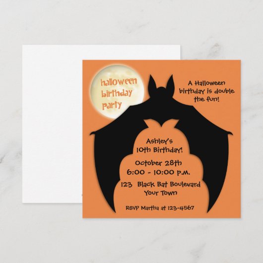 BBT, Full Moon, Halloween Birthday Uitnodiging (Voorkant / Achterkant)