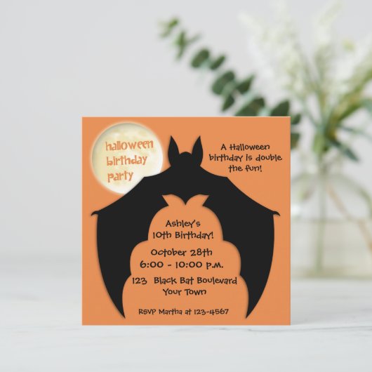 BBT, Full Moon, Halloween Birthday Uitnodiging (Staand voorkant)