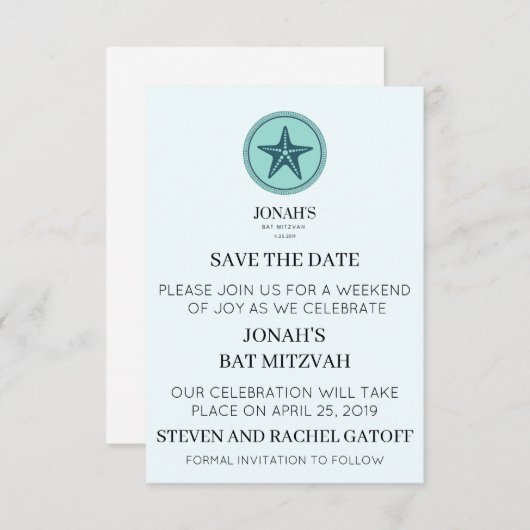 BBT MITZVAH BEWAREN DE DATUM KAART (Voorkant / Achterkant)