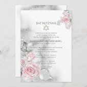 BBT MITZVAH | Elegant roze Waterverf Rozen Kaart (Voorkant / Achterkant)