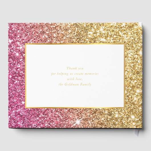 BBT MITZVAH-galm, koele luxe roze goudglitter Gastenboek (Achterkant)
