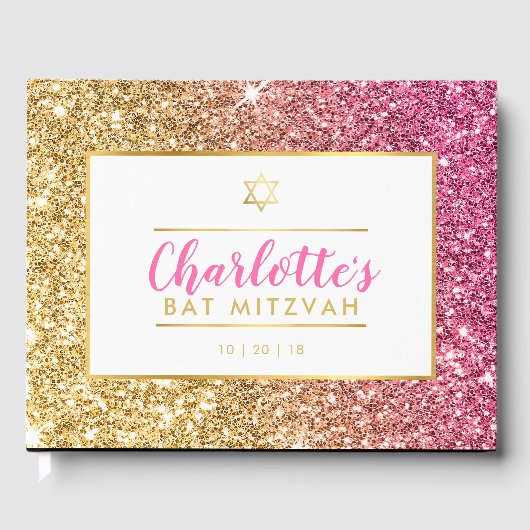 BBT MITZVAH-galm, koele luxe roze goudglitter Gastenboek (Voorkant)