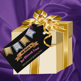 BBT Mitzvah Gift Label Custom Gold Pink Black Cadeaulabel