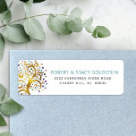 BBT Mitzvah Gold Blue Tree of Life Return Address Etiket<br><div class="desc">Wees trots, verheug en toon deze mijlpaal van je favoriete Bat Mitzvah met dit leuke, geavanceerde, gepersonaliseerde etiket van je retouradres! Een verbluffende, grafische faux gouden folie met een dunne turquoise, blauwgroen, paarse en blauwe ster van David en puntige "bladeren" bedekt een witte achtergrond. Pas de douanetekst met jouw naam...</div>