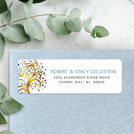 BBT Mitzvah Gold Blue Tree of Life Return Address Etiket