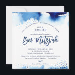 BBT MITZVAH hebrew handboekblauwe waterverf Kaart<br><div class="desc">door kat massard >> kat@simplysweetPAPERIE.com <<<< Een elegant en modern uitnodigingsontwerp voor de BBT MITZVAH-TIP van uw dochter: 1. Om grafiek & doopvonten te veranderen/te bewegen en meer tekst toe te voegen - klik de "pas het"knoop aan.</div>