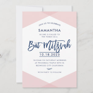 BBT MITZVAH INVITE bleek-roze met handschrift gesc Kaart