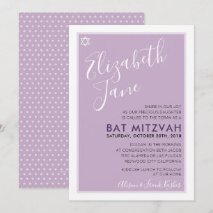 BBT MITZVAH Joodse ster modern tween paars uitnodi Kaart