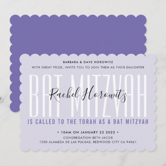 BBT MITZVAH modern deklaagtypografie meisje paars Kaart (Voorkant / Achterkant)