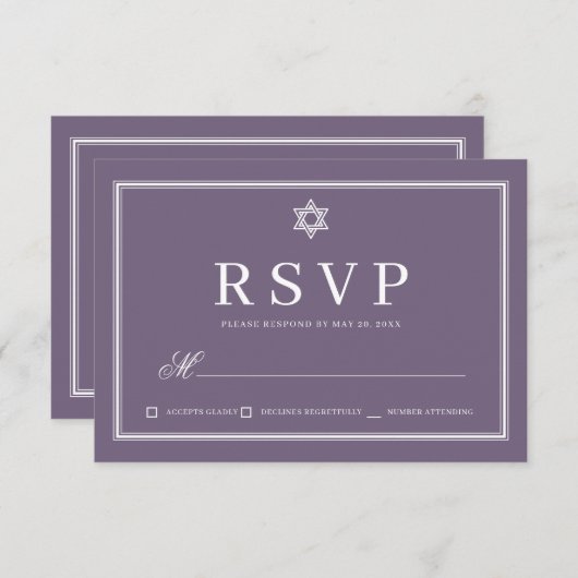 BBT Mitzvah Modern Monogram Eenvoudige QR-code RSVP Kaartje (Voorkant / Achterkant)