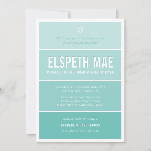 BBT MITZVAH modern ombre gradiënt jade munt green Kaart (Voorkant)