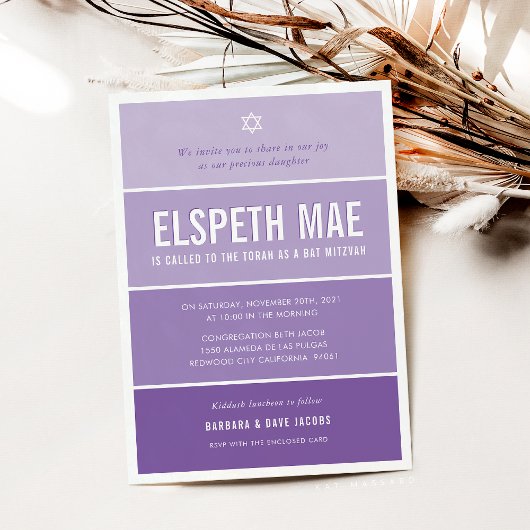 BBT MITZVAH modern ombre gradiënt violet paars Kaart