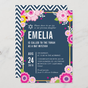 BBT MITZVAH modern, vet en licht felroze marjoin Kaart