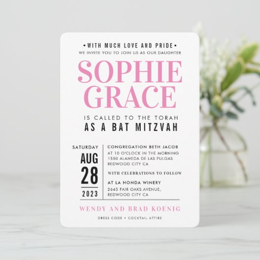 BBT MITZVAH moderne geometrische stack  roze Kaart (Staand voorkant)