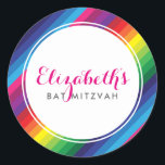 BBT MITZVAH moderne kleurrijke regenboog heldere s Ronde Sticker<br><div class="desc">door kat massard >> https://linktr.ee/simplysweetpaperie <<<< Love the design,  maar ik zou graag enkele wijzigingen zien - een ander kleurenschema,  product,  een foto toevoegen of aangepast voor een andere gelegenheid - zonder enige zorgen contact met mij op te nemen,  kat@simplysweetPAPERIE.com - ik help u graag!</div>