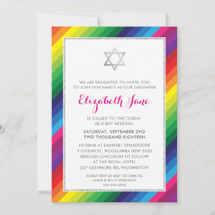 BBT MITZVAH regenboogstrips zilverglitter Kaart
