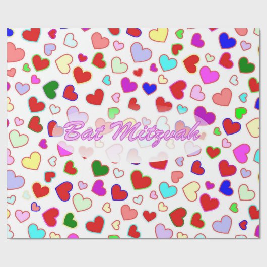 BBT Mitzvah Roze multihartenpakpapier Cadeaupapier (Vlak)