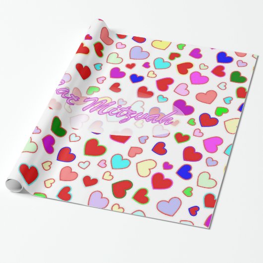 BBT Mitzvah Roze multihartenpakpapier Cadeaupapier (Uitgerold)