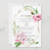 BBT MITZVAH | Roze Waterverf papaver Verse 1 Kaart (Voorkant)
