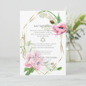 BBT MITZVAH | Roze Waterverf papaver Verse 1 Kaart (Staand voorkant)