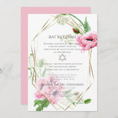 BBT MITZVAH | Roze Waterverf papaver Verse 1 Kaart (Voorkant / Achterkant)