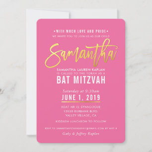 BBT MITZVAH  roze wit goudschrift SAMANTHA Kaart