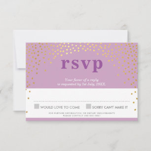 BBT MITZVAH RSVP, schattig goudconfetti paars RSVP Kaartje