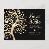 BBT Mitzvah Save Date Black Gold Foil Tree of Life Uitnodiging Briefkaart (Voorkant)