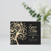 BBT Mitzvah Save Date Black Gold Foil Tree of Life Uitnodiging Briefkaart (Staand voorkant)