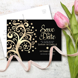 BBT Mitzvah Save Date Black Gold Foil Tree of Life Uitnodiging Briefkaart