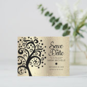 BBT Mitzvah Save Date Black Tree of Life Gold Foil Uitnodiging Briefkaart (Staand voorkant)