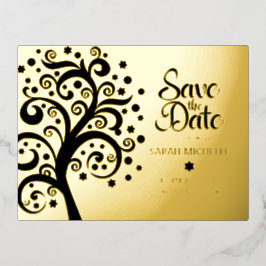 BBT Mitzvah Save Date Black Tree of Life Gold Folie Uitnodiging Briefkaart