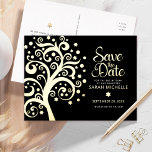 BBT Mitzvah Save Date Tree of Life Black Gold Folie Uitnodiging Briefkaart<br><div class="desc">Zorg ervoor dat al je vrienden en familieleden de mijlpaal van je dochter Bat Mitzvah kunnen vieren! Verzend dit verbluffende, verfijnde, gepersonaliseerde briefkaart van de "sparen de Datum"aankondiging. Een grafische echte gouden folie van het leven met de dunne Ster van David en puntige "bladeren", samen met het echte gouden folie...</div>