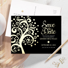 BBT Mitzvah Save Date Tree of Life Black Gold Folie Uitnodiging Briefkaart