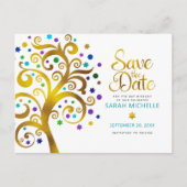 BBT Mitzvah Save the Date Gold & Blauwgroen Tree o Uitnodiging Briefkaart (Voorkant)