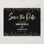 BBT Mitzvah Save the Date Modern Black Gold Script Uitnodiging Briefkaart (Voorkant)