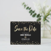 BBT Mitzvah Save the Date Modern Black Gold Script Uitnodiging Briefkaart (Staand voorkant)