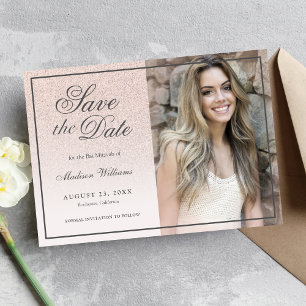 BBT Mitzvah Save the Date Roos Gold Glitter Photo
