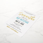 BBT MITZVAH turquoise blauw goudscript kalligrafie Folie Uitnodiging (Gedraaid)