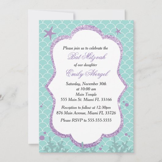 BBT Mitzvah Uitnodiging krachtens het Zee Paars Bl (Voorkant)