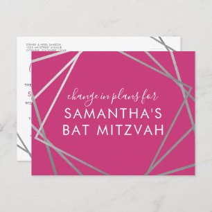 BBT Mitzvah Verandering van plannen Modern Pink Si Aankondigingskaart