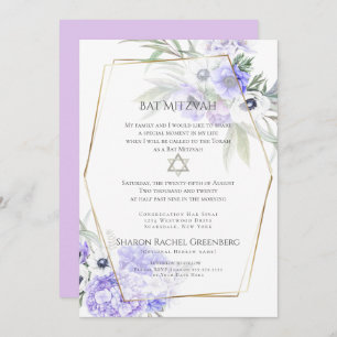 BBT MITZVAH   Violet Anemone Floral Verse 1 Kaart