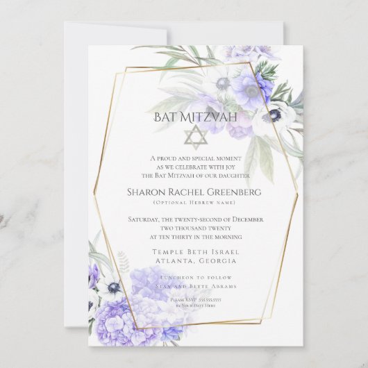 BBT MITZVAH | Violet Anemone Floral Verse 2 Kaart (Voorkant)