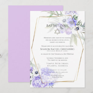 BBT MITZVAH   Violet Anemone Floral Verse 3 Kaart