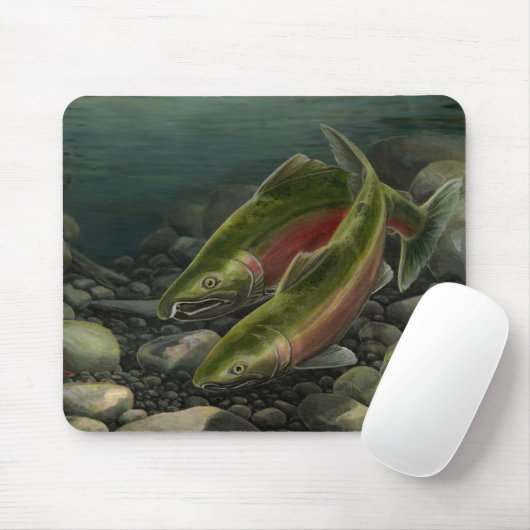 BC Salmon Art Mousepad Fish Painting Decor Muismat (Met muis)