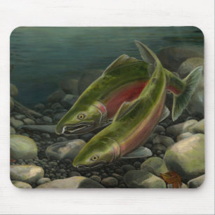 BC Salmon Art Mousepad Fish Painting Decor Muismat
