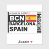 BCN Barcelona Boarding Pass - Spain Travel  Sticker (Vel)
