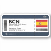 BCN Barcelona-boarding pass - Spanje Ticket Sticker (Voorkant)