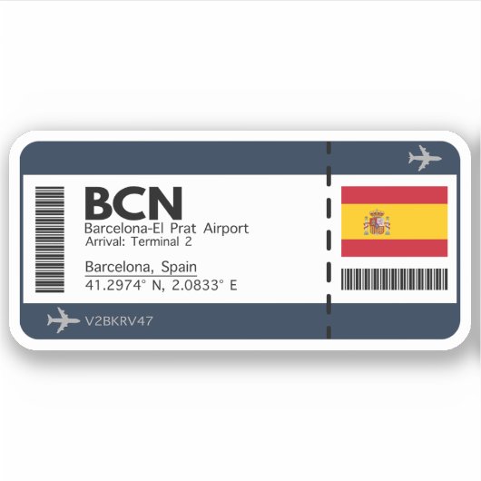 BCN Barcelona-boarding pass - Spanje Ticket Sticker (Voorkant)