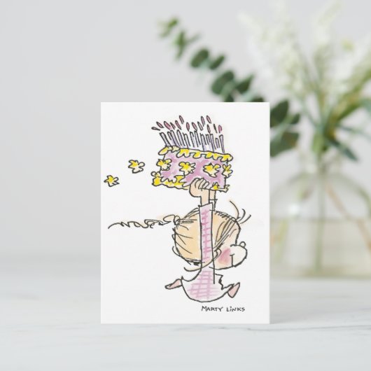 BD-001 Verjaardag Meisje Hardlopen Briefkaart (Staand voorkant)